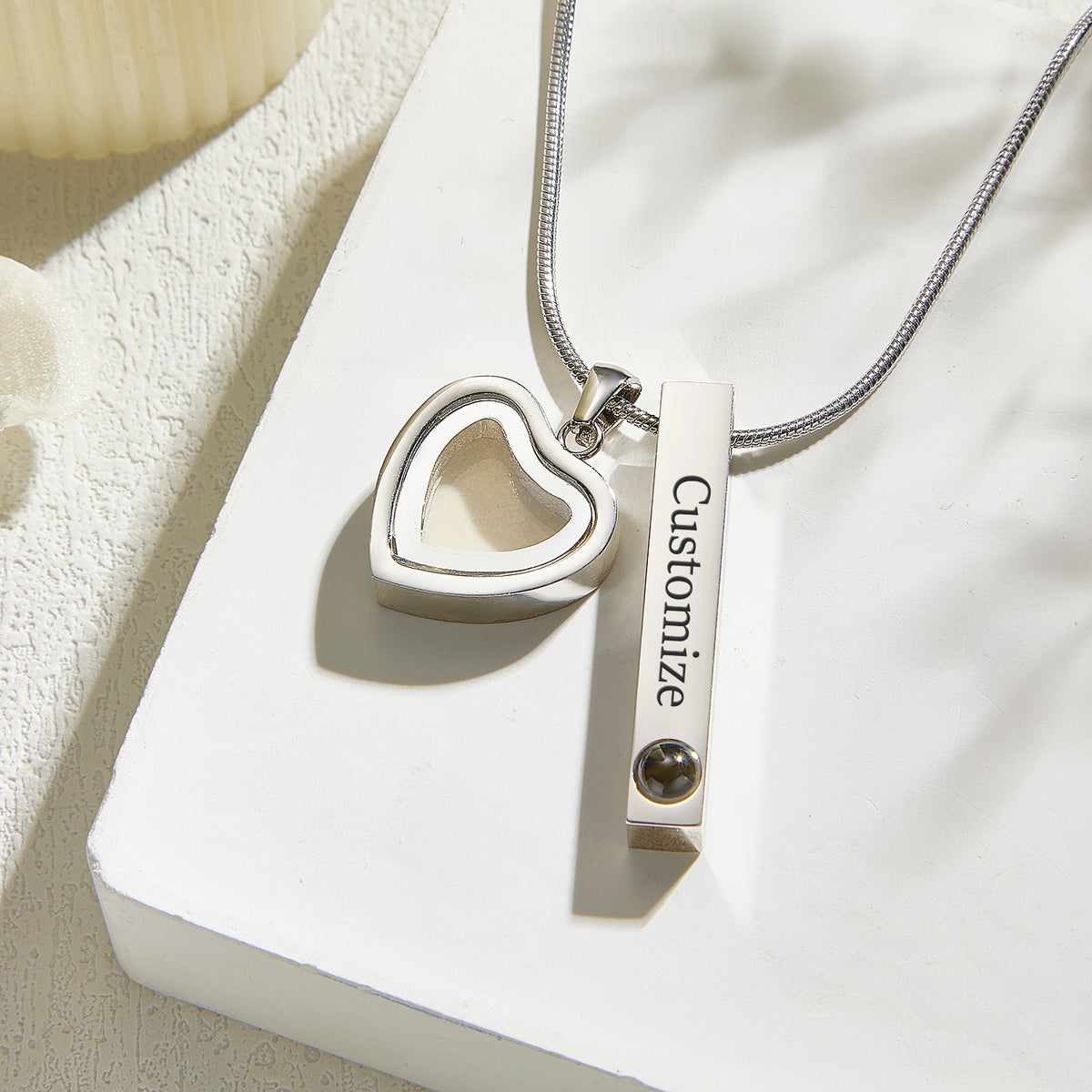 Pet Ashes Projection Necklace Spotify Code Necklace Glass Pendant Heart-Shaped Urn Necklace Custom Photo Stainless Steel Necklace For Pet Lover