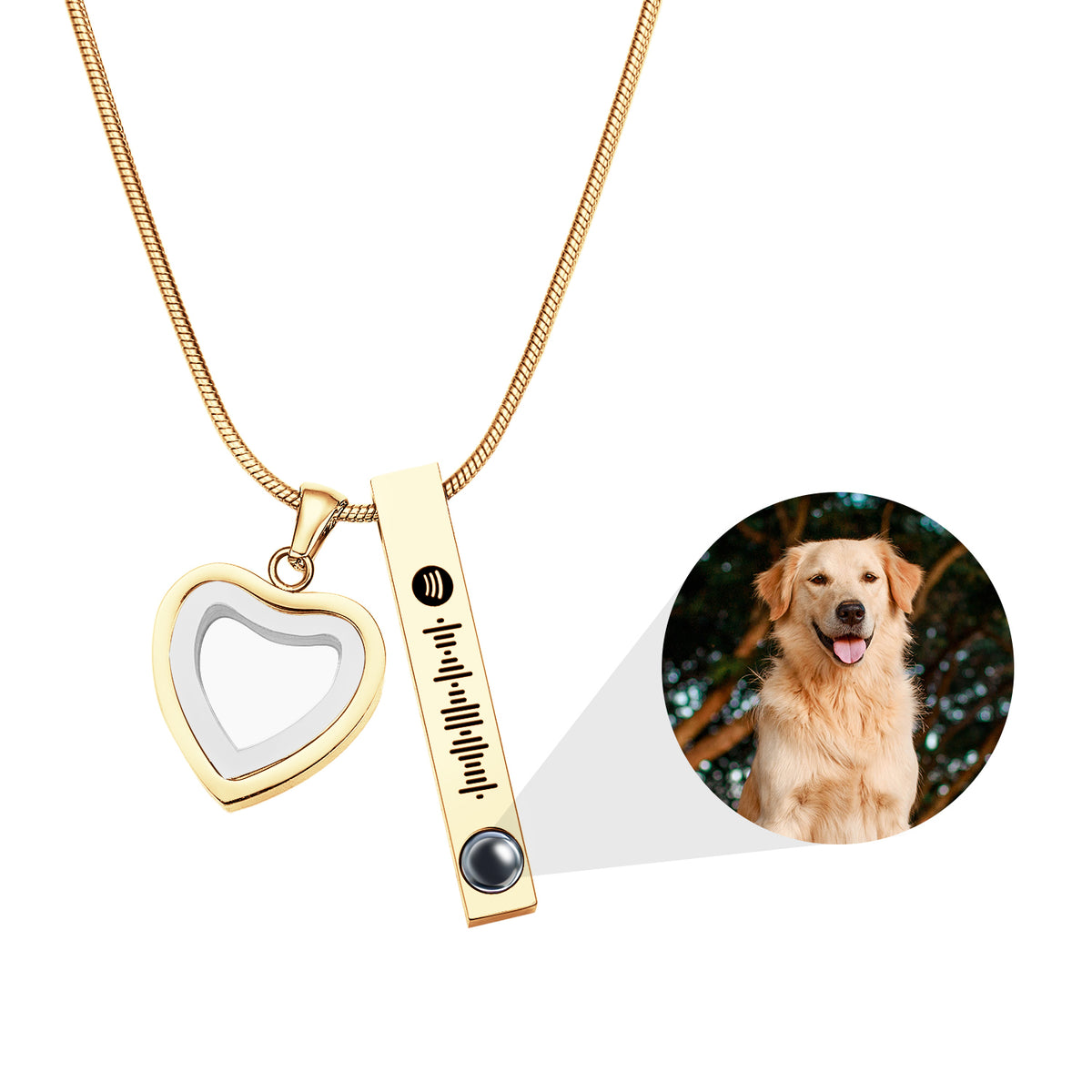 Pet Ashes Projection Necklace Spotify Code Necklace Glass Pendant Heart-Shaped Urn Necklace Custom Photo Stainless Steel Necklace For Pet Lover