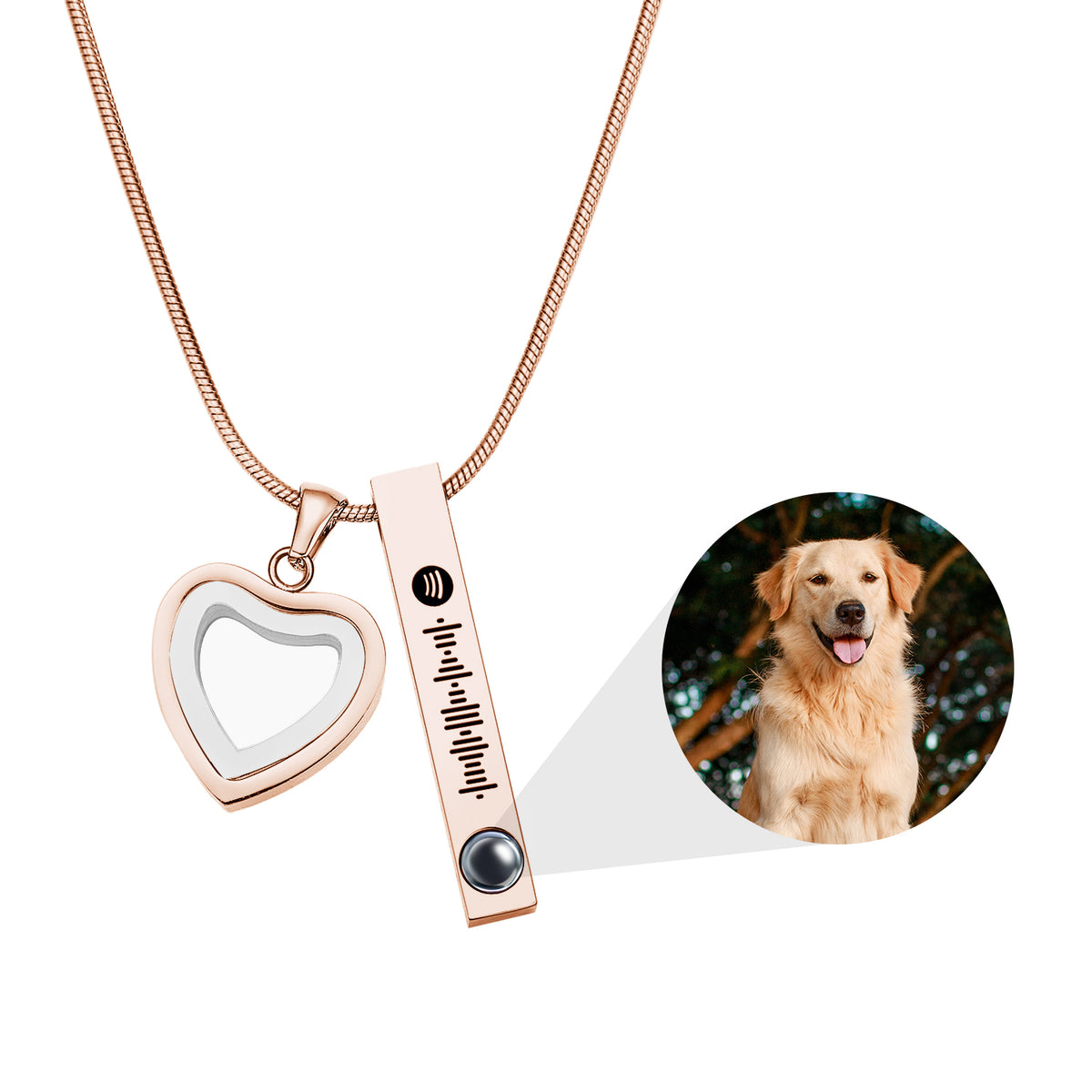Pet Ashes Projection Necklace Spotify Code Necklace Glass Pendant Heart-Shaped Urn Necklace Custom Photo Stainless Steel Necklace For Pet Lover
