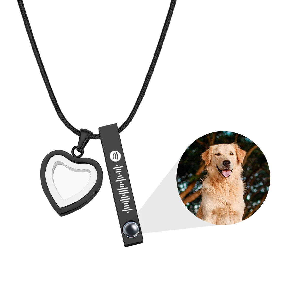 Pet Ashes Projection Necklace Spotify Code Necklace Glass Pendant Heart-Shaped Urn Necklace Custom Photo Stainless Steel Necklace For Pet Lover