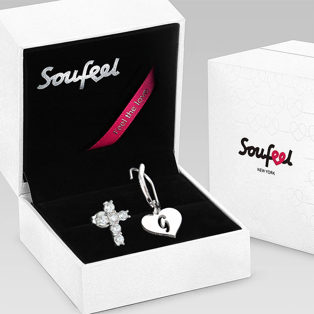Initial Drop Earrings, Asymmetry Earrings Hollow Letter with Cross Platinum Plated - Silver