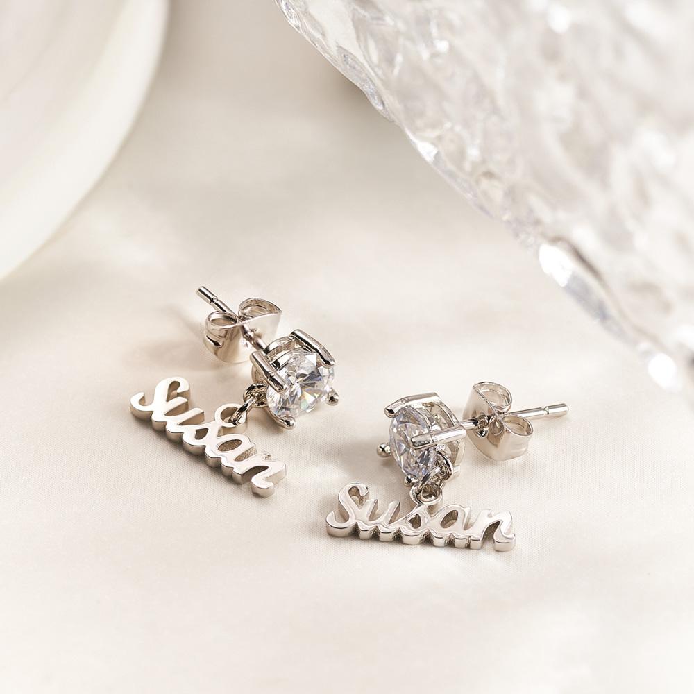 Personalized Name Earrings for Women with Birthstone Custom Name Dangle Earrings