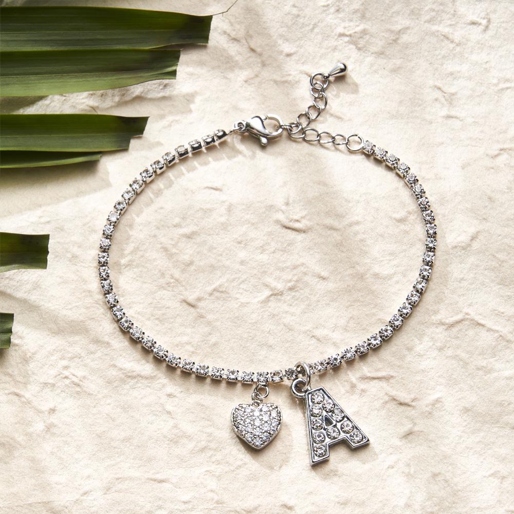 Personalized Sparkle Initial Anklet Custom Name Anklet Adjustable Ankle Chain Gift for Her