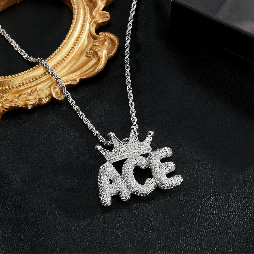 Custom Name Necklace With Crown Trendy Letter Chain Hip Hop Necklace For Men