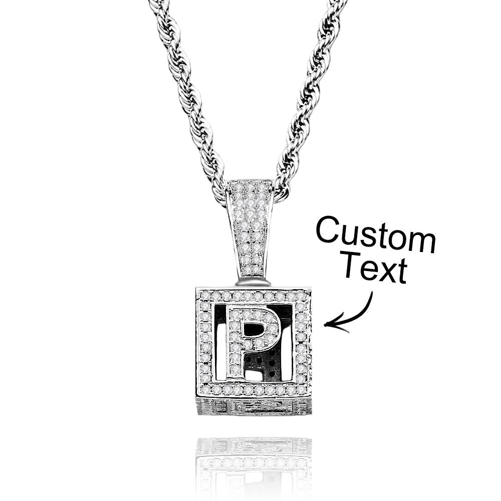 Custom Name Necklace Block Cube Letter Chain Hip Hop Necklace For Men