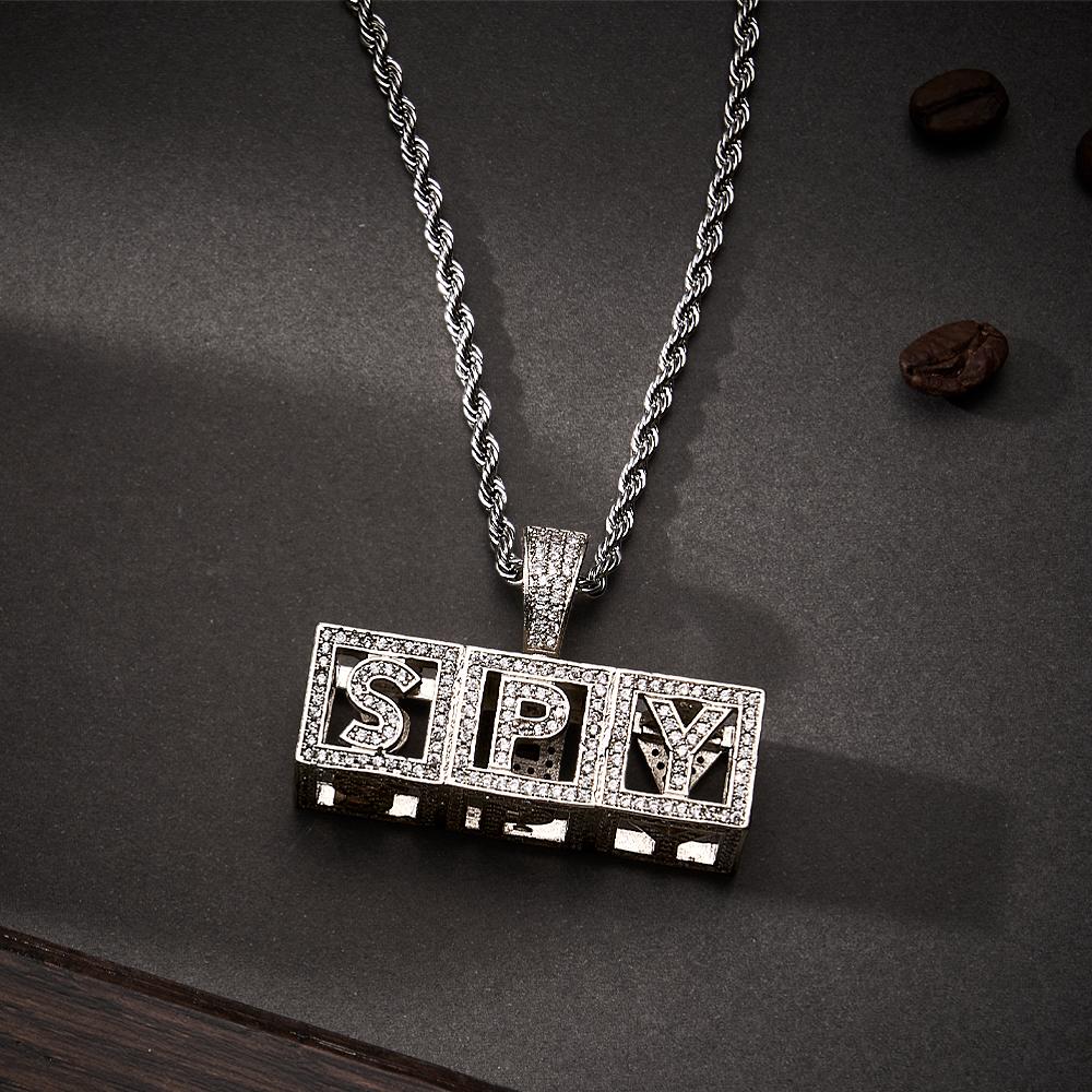 Custom Name Necklace Block Cube Letter Chain Hip Hop Necklace For Men