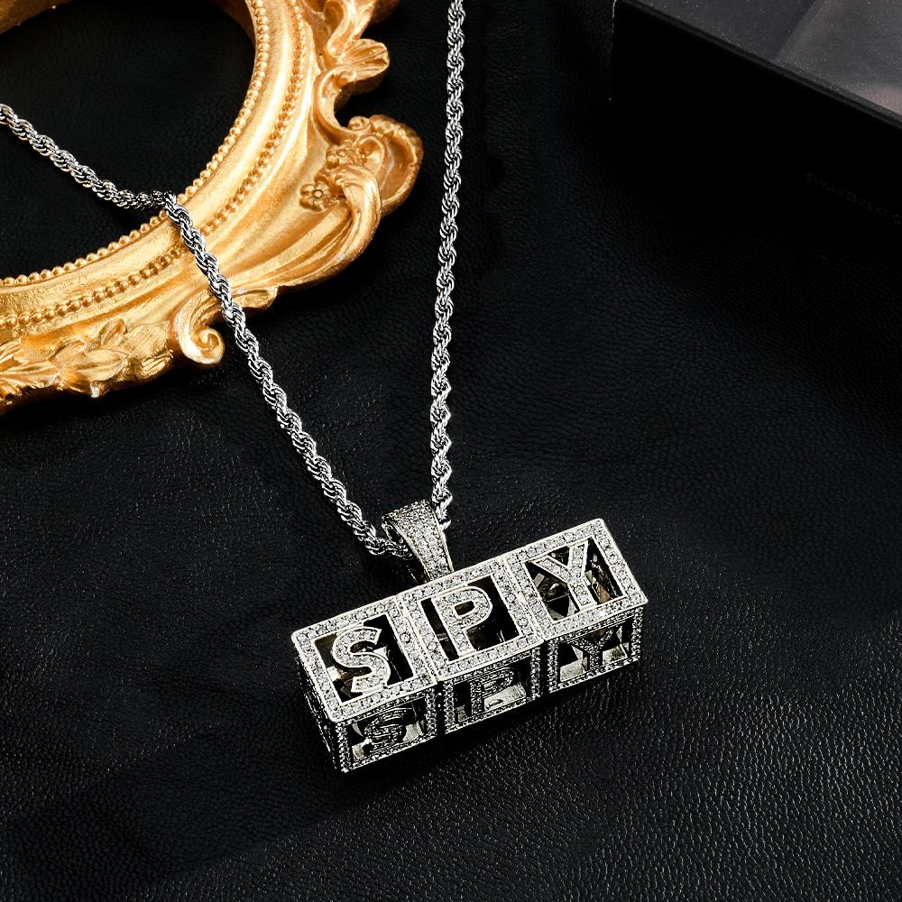 Custom Name Necklace Block Cube Letter Chain Hip Hop Necklace For Men