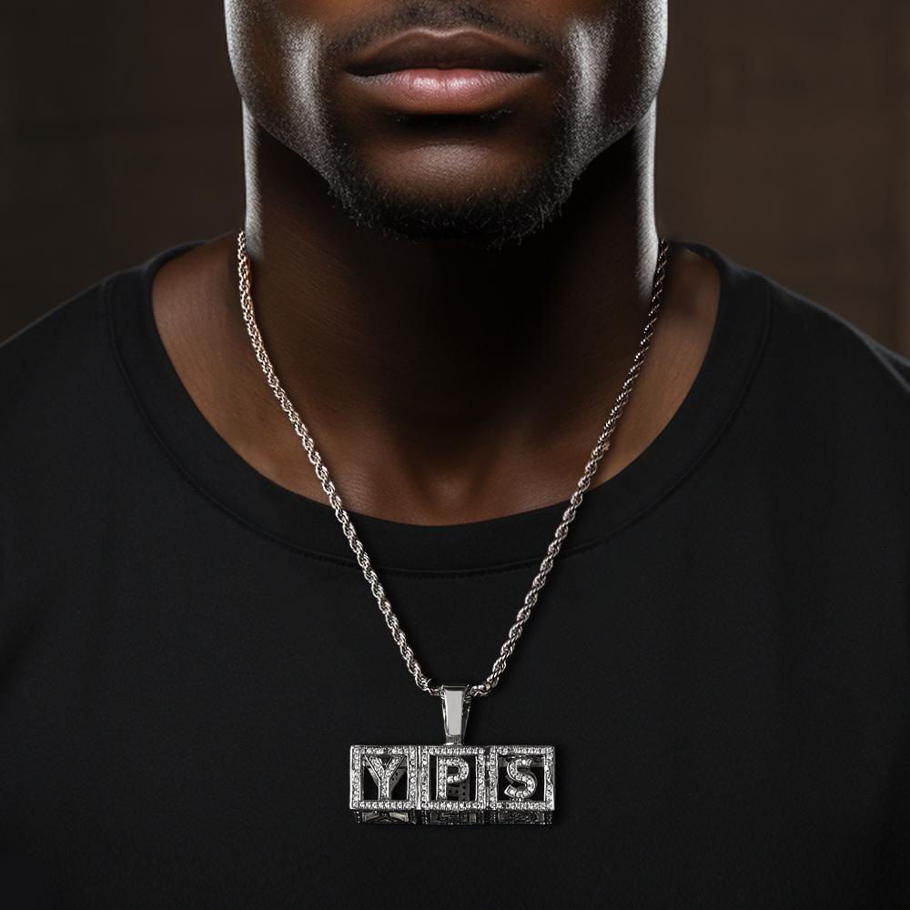 Custom Name Necklace Block Cube Letter Chain Hip Hop Necklace For Men