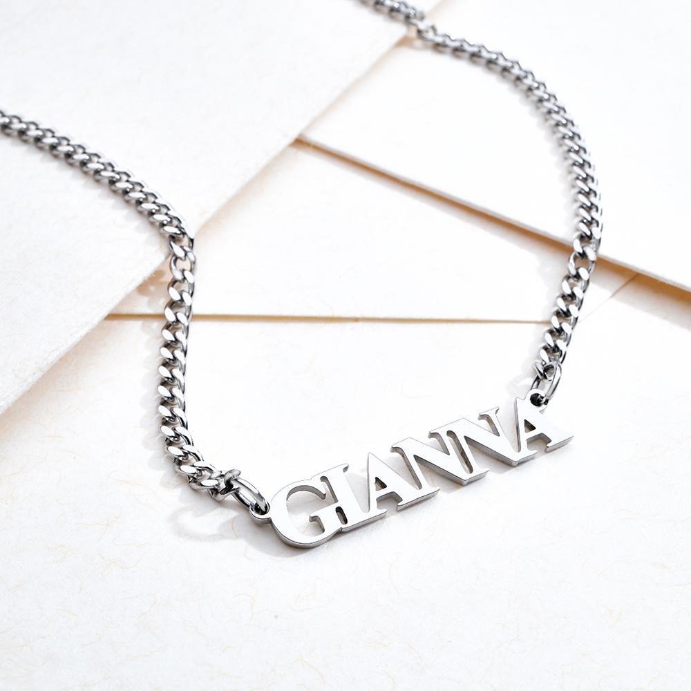 Custom Slanted Minimalist Name Necklace Dainty Couple Gift