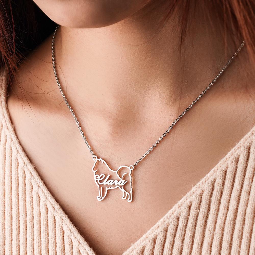 Custom Dog Contour Name Necklace Creative  Memorial Gifts For Dog Lovers