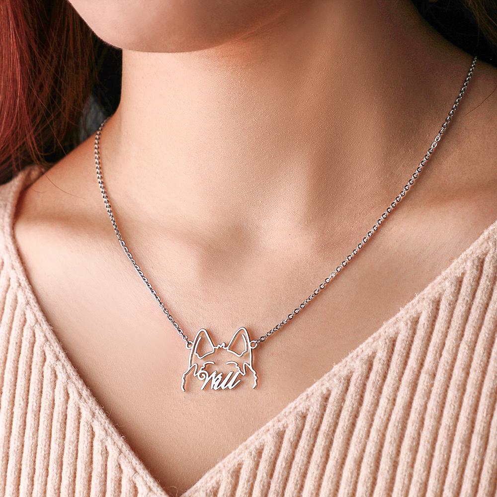 Custom Pet Silhouette Name Necklace Cute Dog Cat Modeling Jewelry Gift for Pet Lover