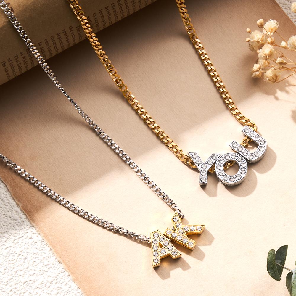 Custom Name Iced Cuban Necklace Trendy Initial Letter Necklace Jewelry Gifts For Her