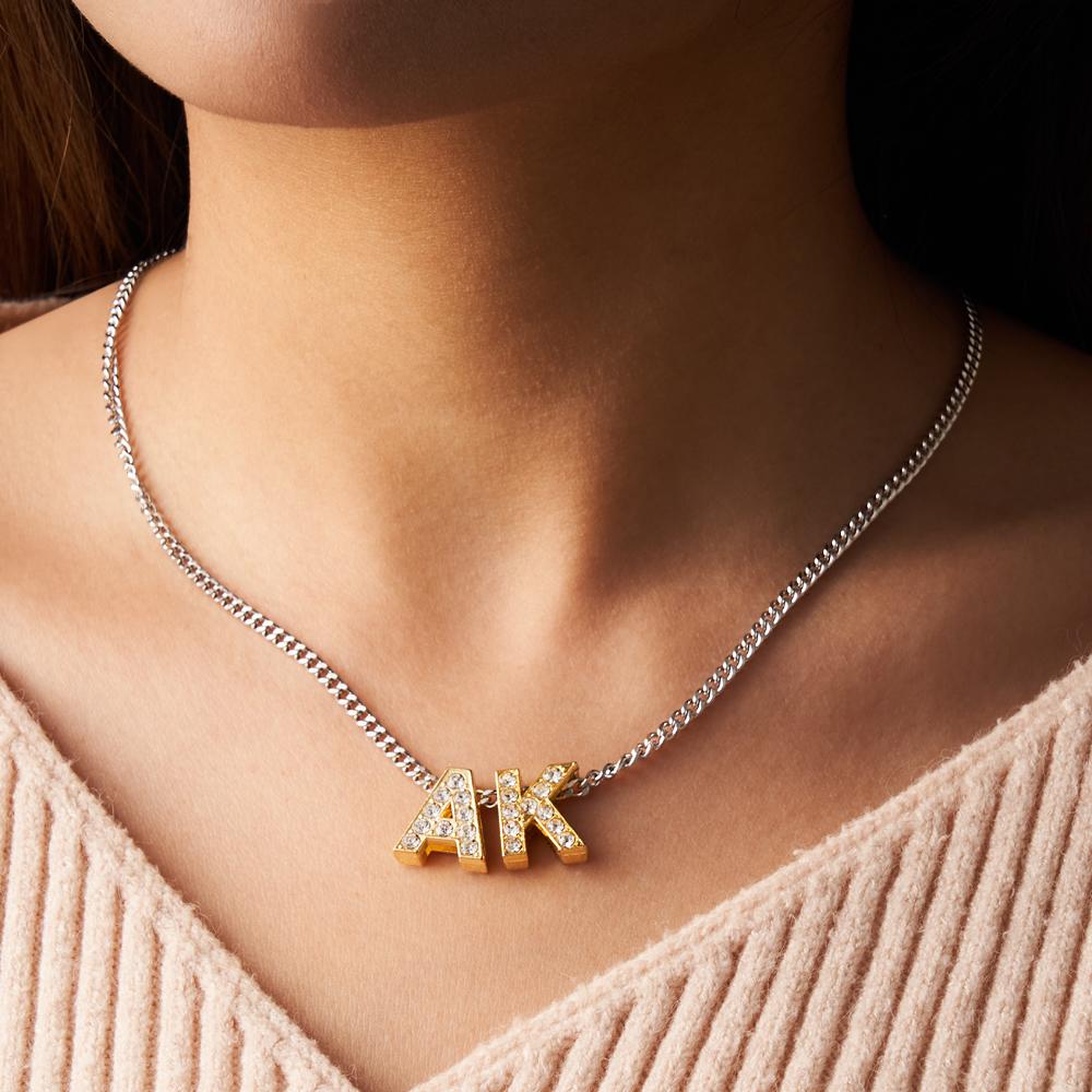 Custom Name Iced Cuban Necklace Trendy Initial Letter Necklace Jewelry Gifts For Her