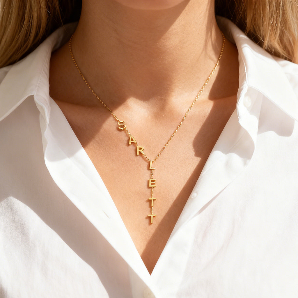 Custom Initial Necklace Custom Drop Name Necklace Name Y Necklace Personalized Gift for Her Bridesmaid Jewelry