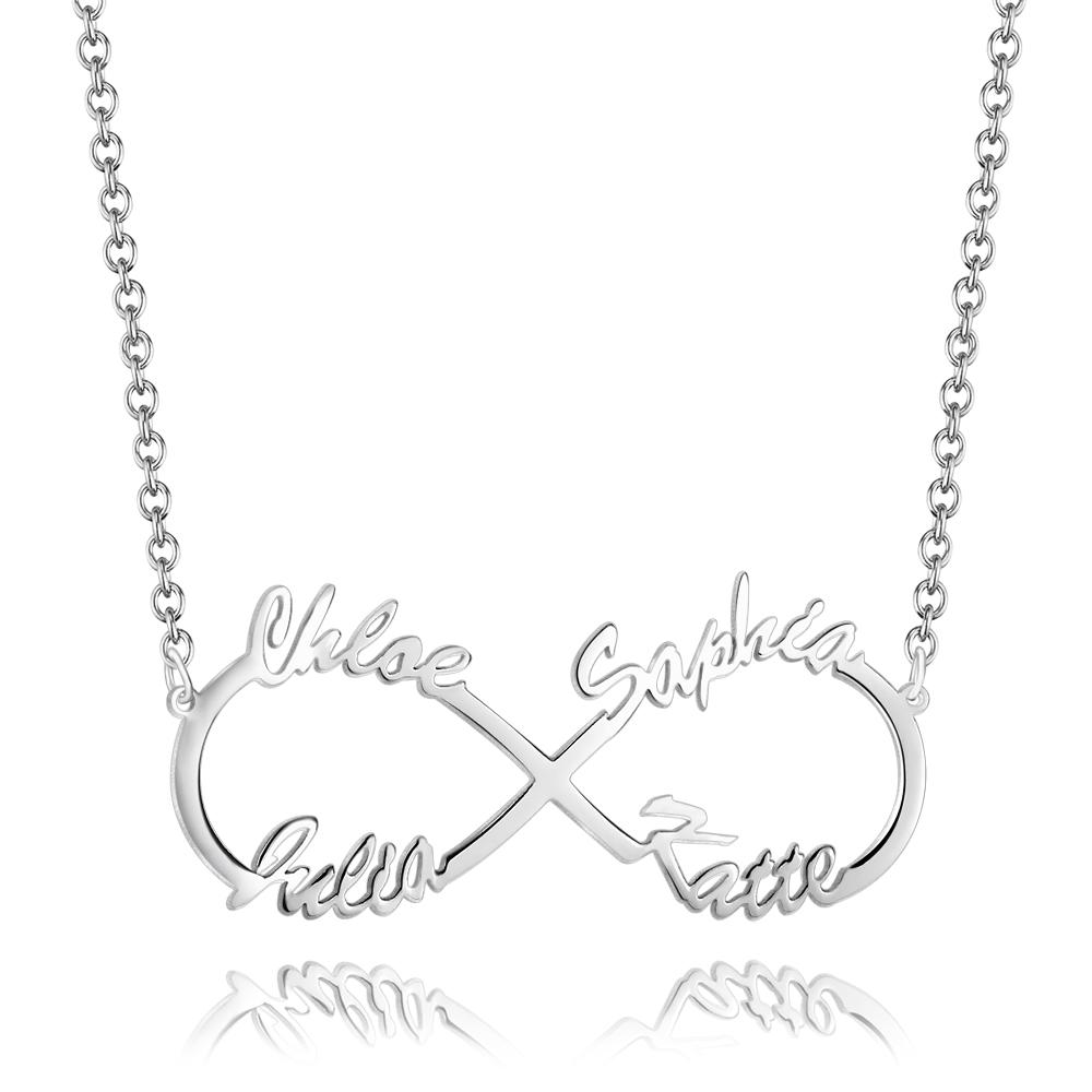 Infinity Four Name Necklace Silver