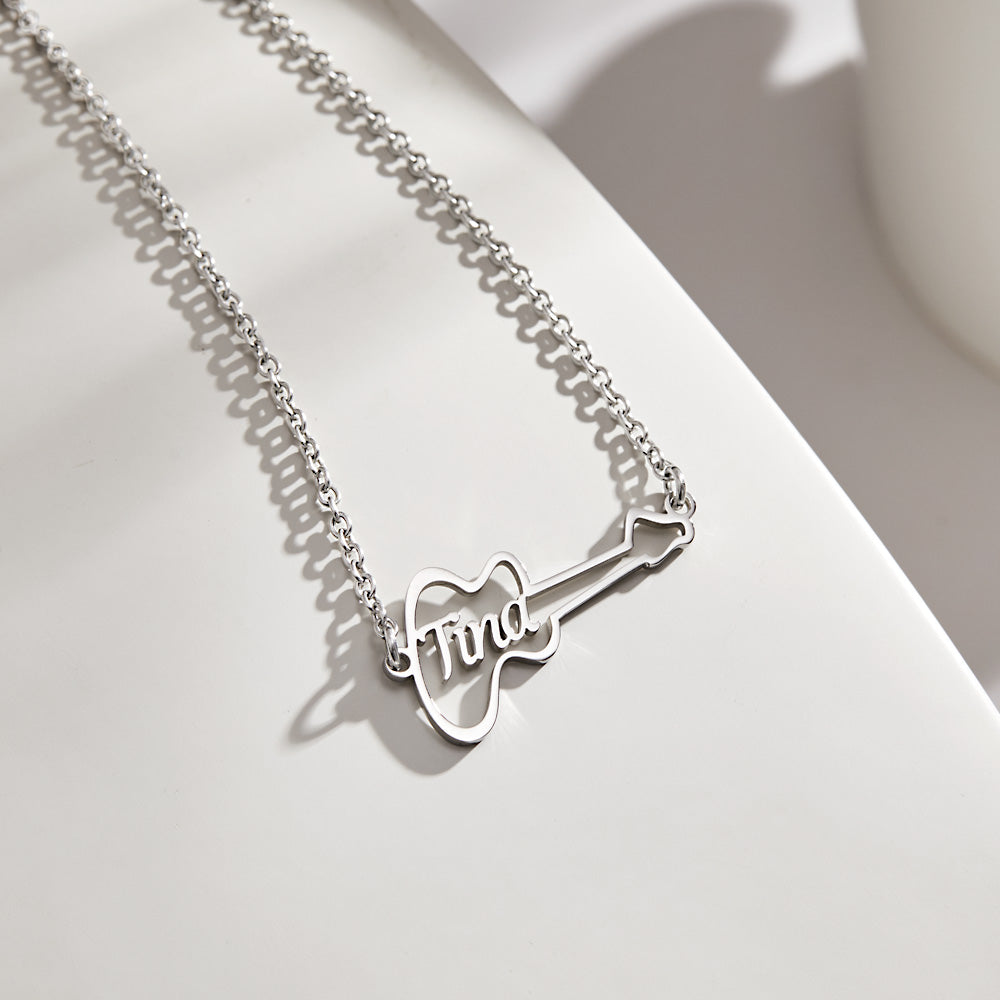 Custom Guitar Shaped Name Necklace Punk Choker for Music Lover