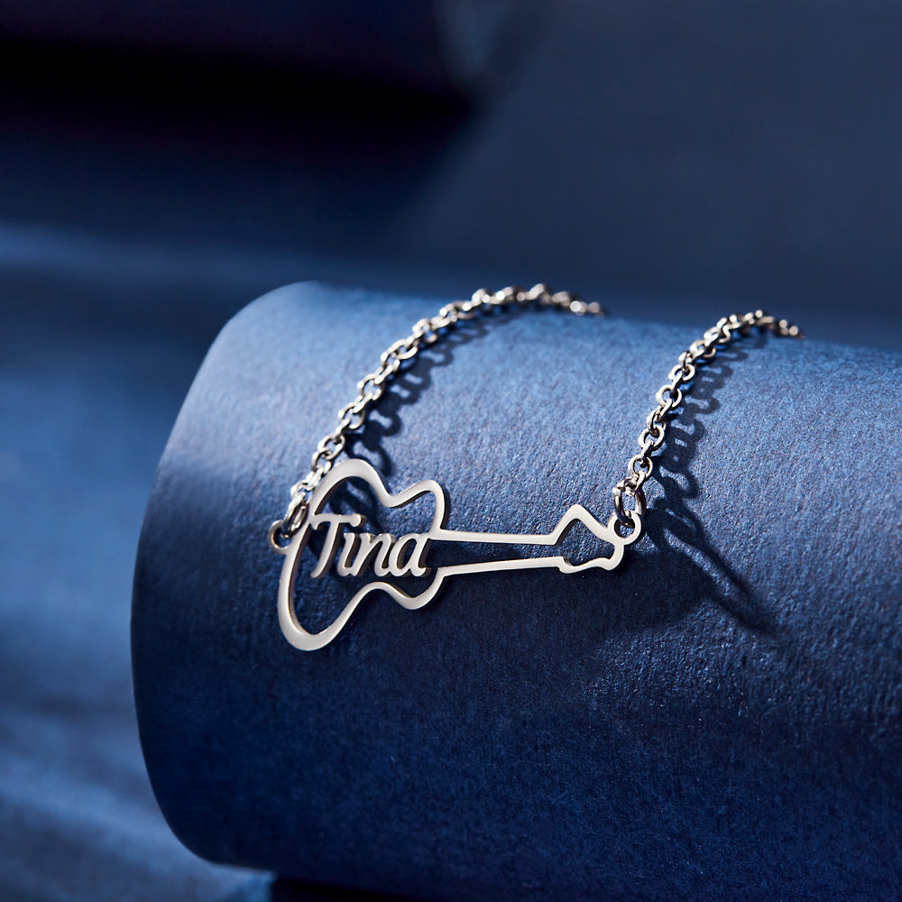 Custom Guitar Shaped Name Necklace Punk Choker for Music Lover