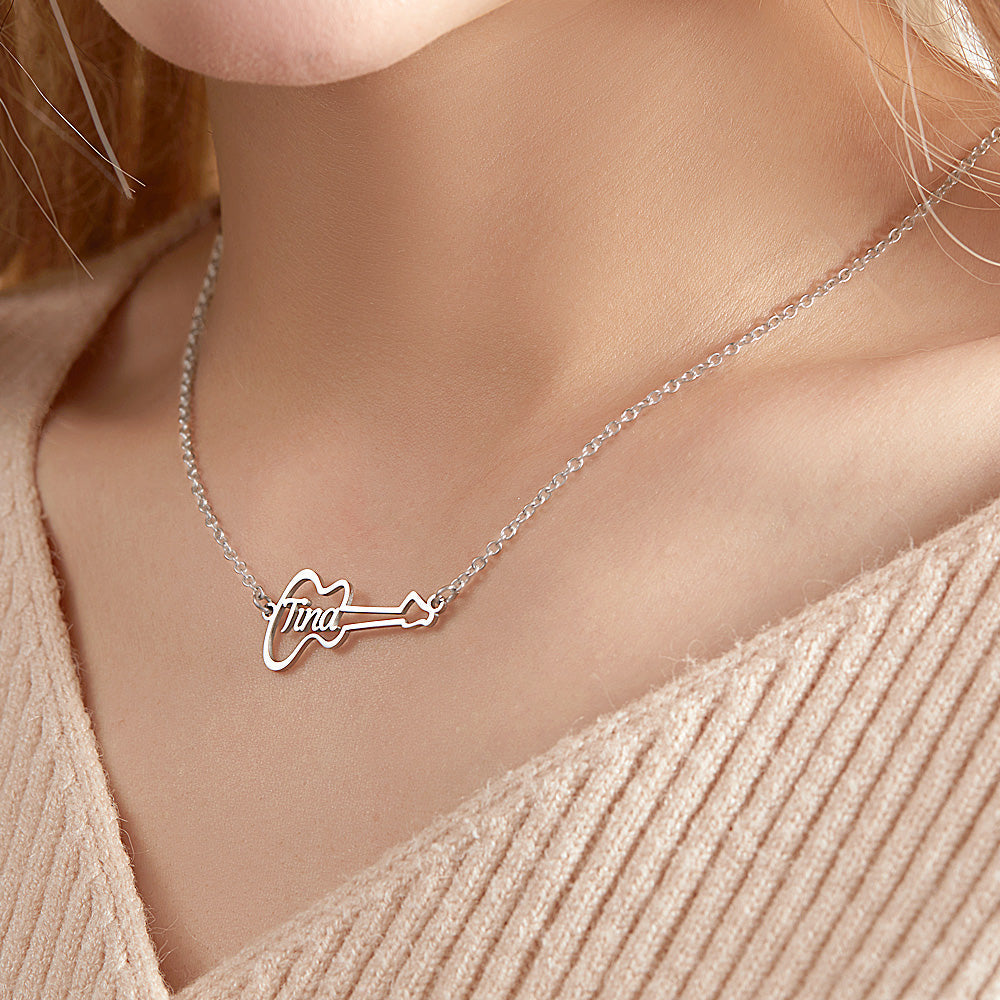 Custom Guitar Shaped Name Necklace Punk Choker for Music Lover