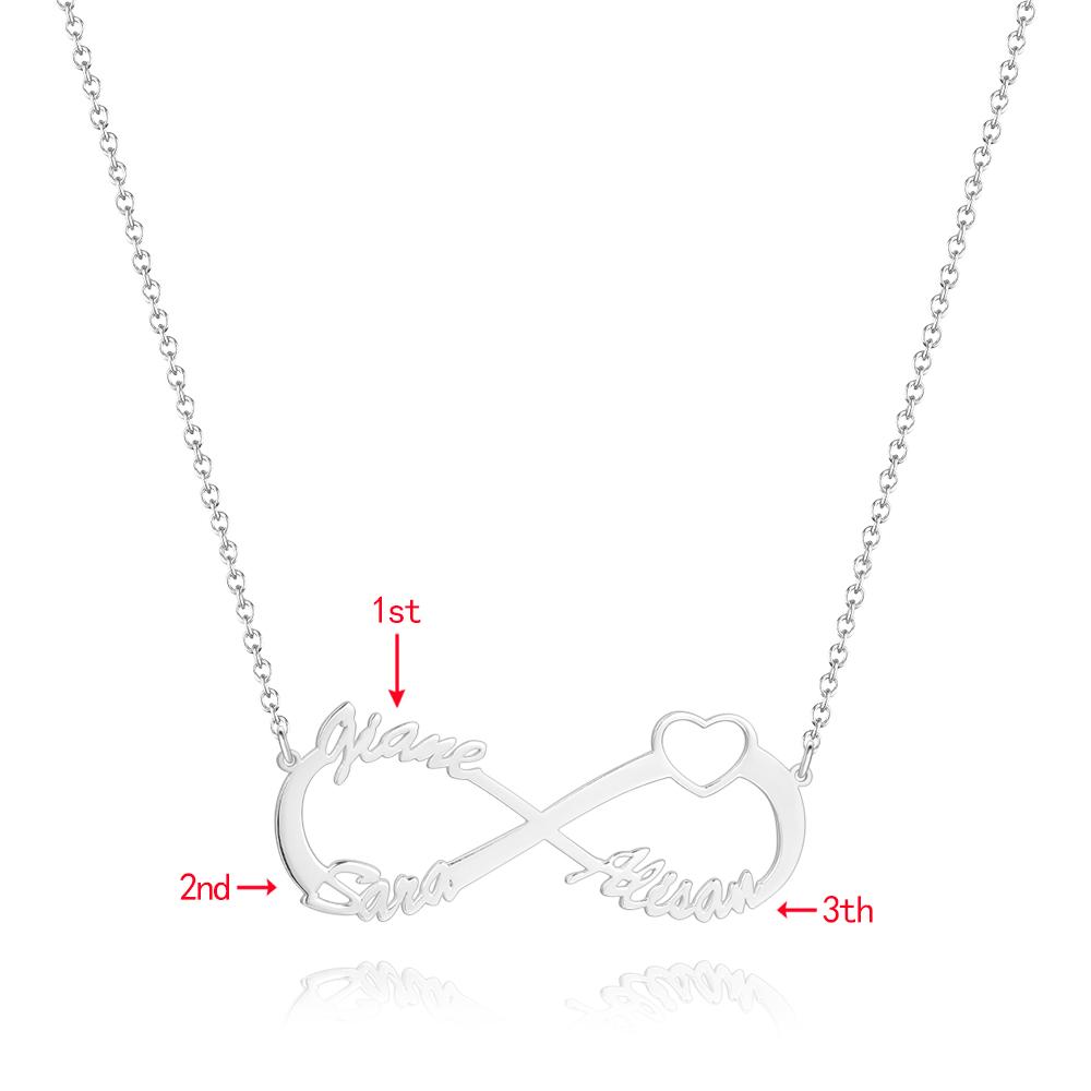 Silver Infinity Three Name Necklace