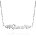 Name Necklace, Personalized Angel Wings Necklace Platinum Plated - Silver