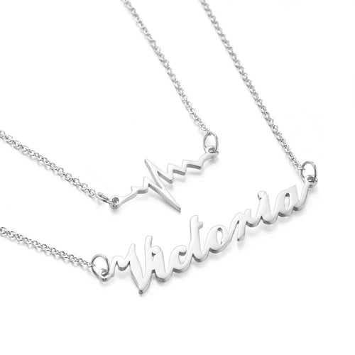 "Our Love" Two Interconnected Chains Lightning Necklace Personalized Name Necklace