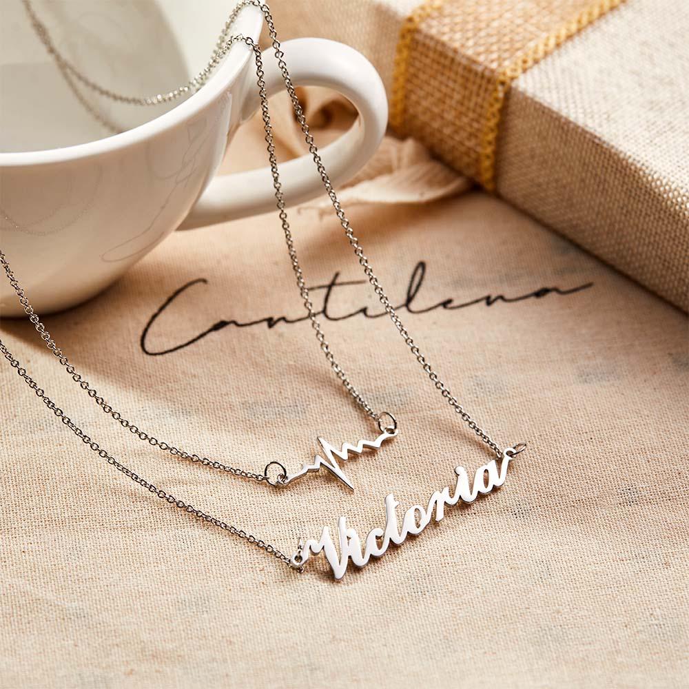 "Our Love" Two Interconnected Chains Lightning Necklace Personalized Name Necklace