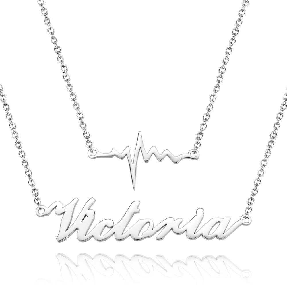 "Our Love" Two Interconnected Chains Lightning Necklace Personalized Name Necklace