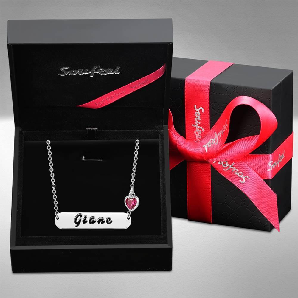 Hollow Carved Bar Name Necklace with Custom Birthstone, Unique Gift Platinum Plated - Silver