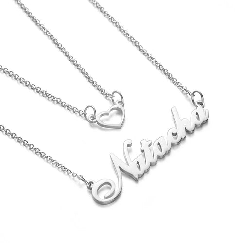 "Give My Heart To You" Personalized Heart Double Chain Name Necklace Unique Gift for Girlfriend