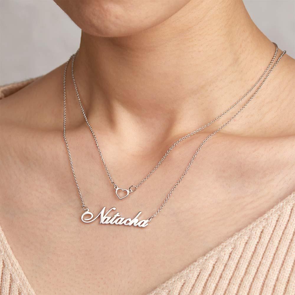 "Give My Heart To You" Personalized Heart Double Chain Name Necklace Unique Gift for Girlfriend
