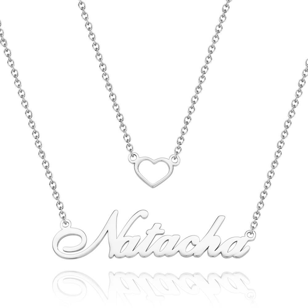 "Give My Heart To You" Personalized Heart Double Chain Name Necklace Unique Gift for Girlfriend