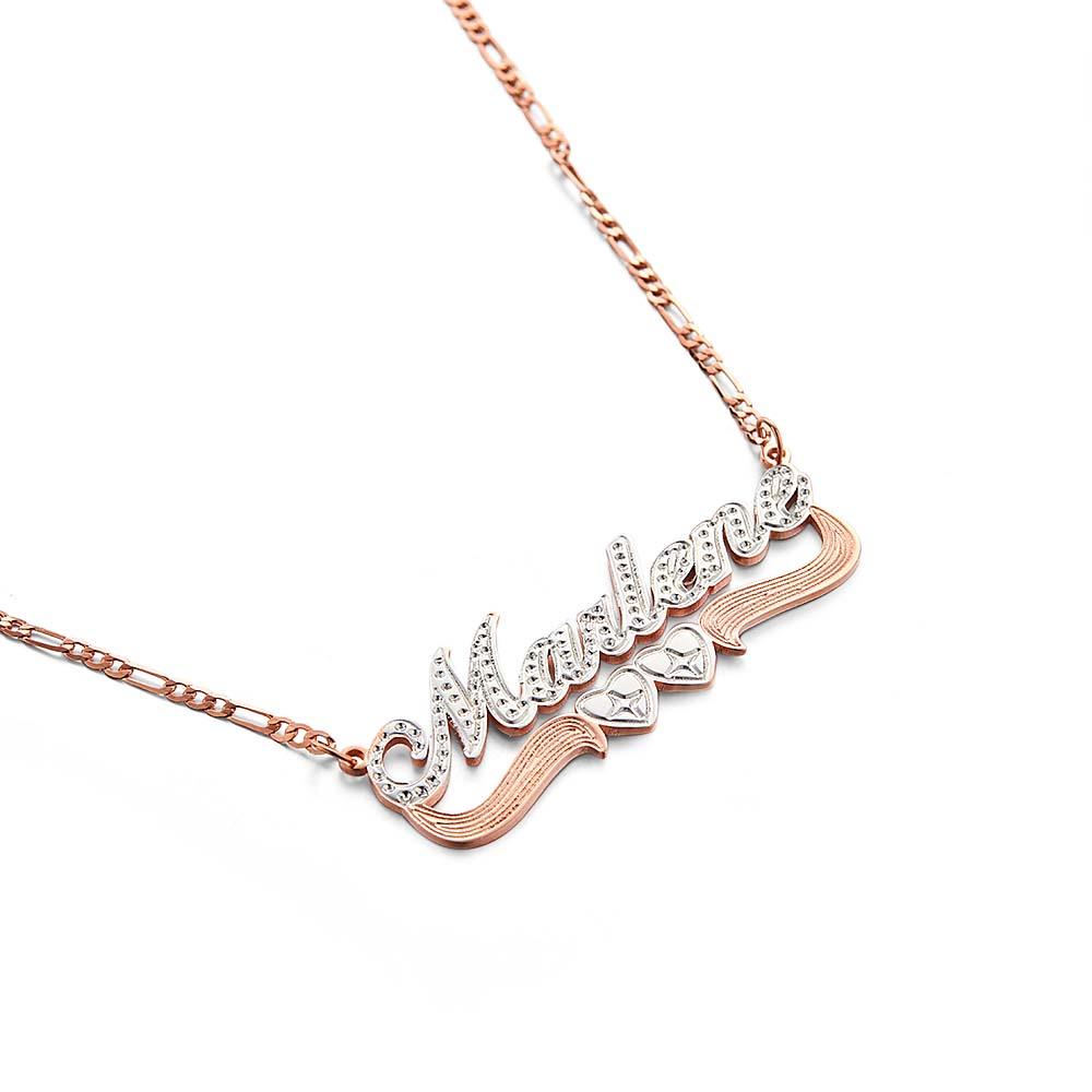 Two-Tone Heart Custom Name Necklace Shine Birthday Gift for You Loved Ones