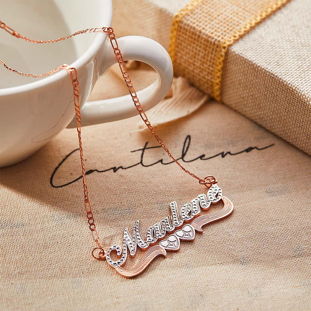 Two-Tone Heart Custom Name Necklace Shine Birthday Gift for You Loved Ones