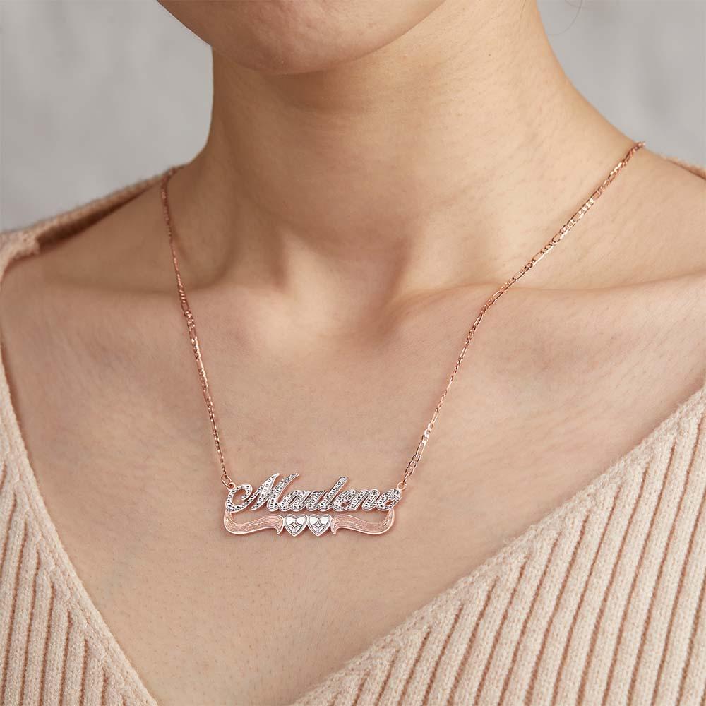 Two-Tone Heart Custom Name Necklace Shine Birthday Gift for You Loved Ones