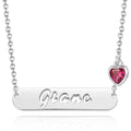 Hollow Carved Bar Name Necklace with Custom Birthstone, Unique Gift Platinum Plated - Silver