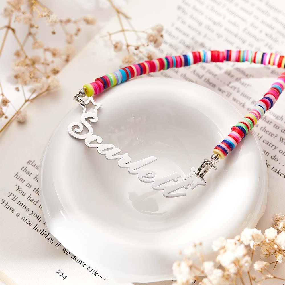 Rainbow Magic Girls Name Necklace Personalized Children Nameplate Necklace Gift