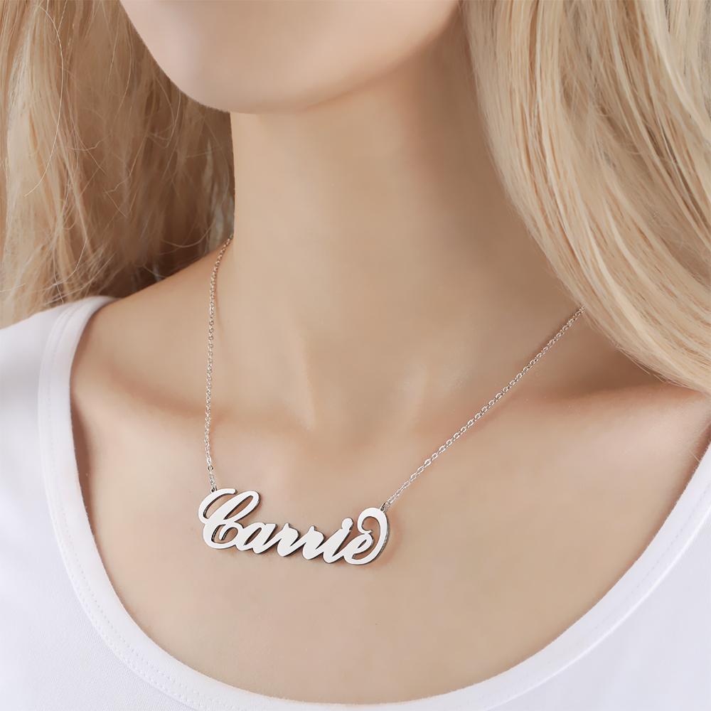 Large Name Necklace, Big Size, Customized Gift for Her Platinum Plated - Silver