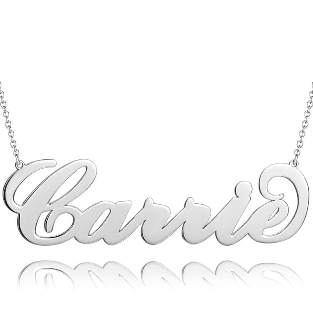 Large Name Necklace, Big Size, Customized Gift for Her Platinum Plated - Silver