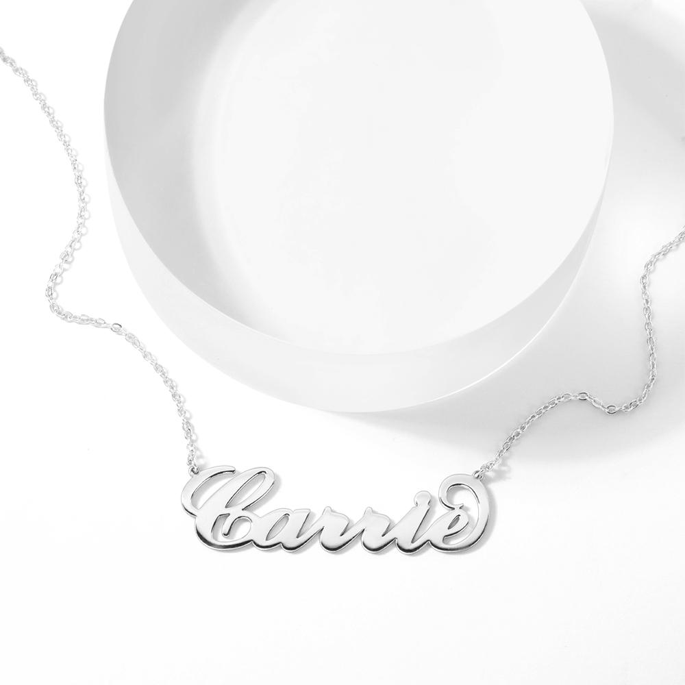 Large Name Necklace, Big Size, Customized Gift for Her Platinum Plated - Silver