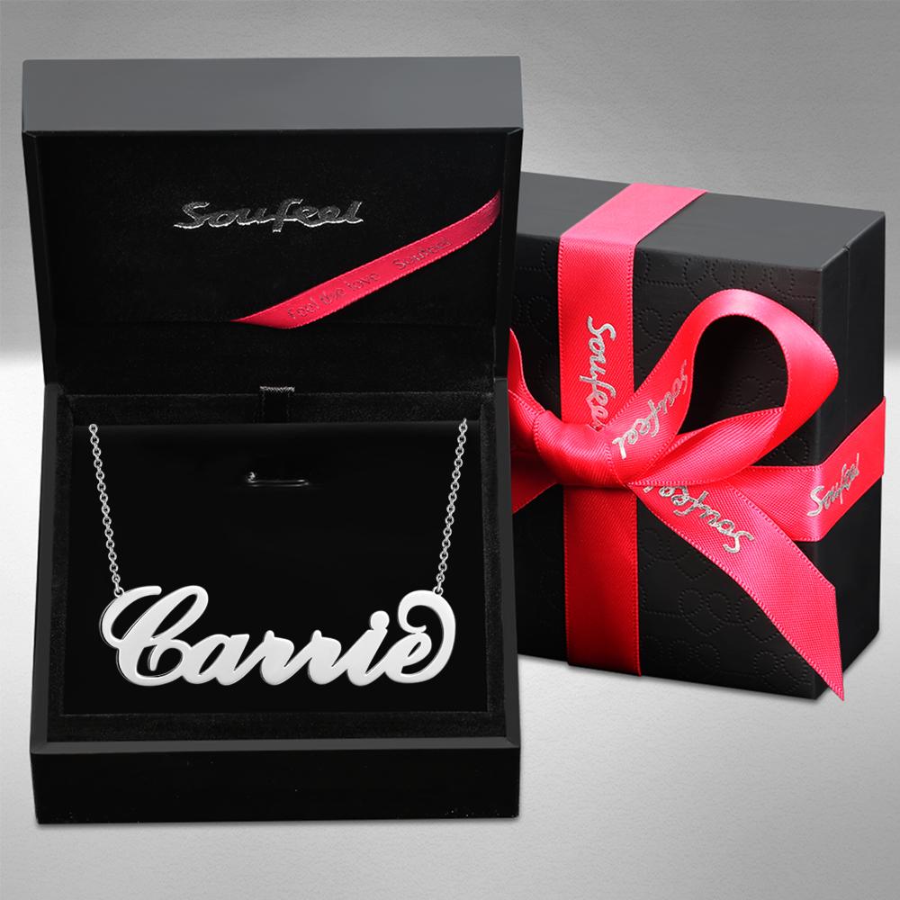 Large Name Necklace, Big Size, Customized Gift for Her Platinum Plated - Silver