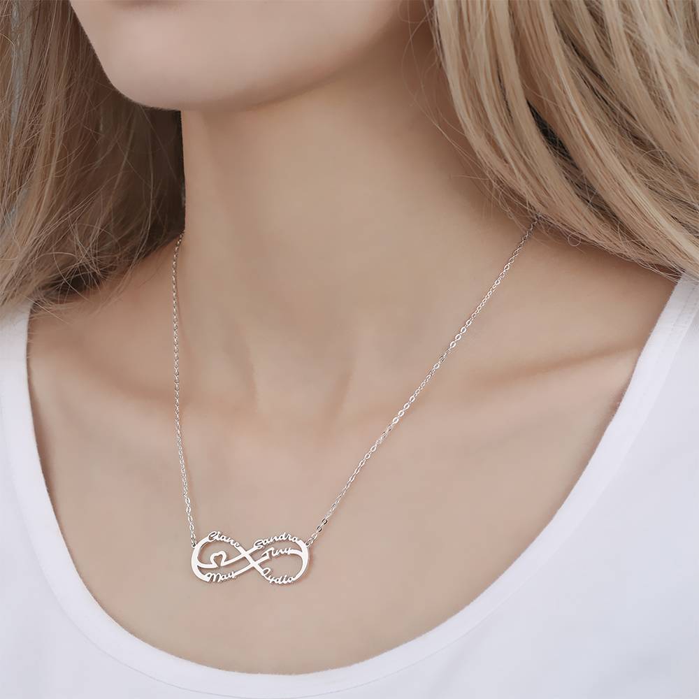 Infinity Necklace with Five Names, Name Necklace - Silver