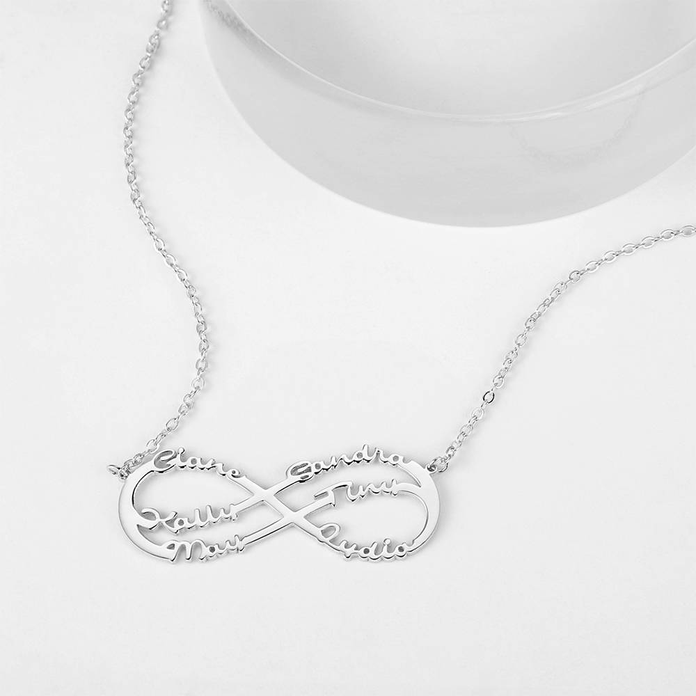Infinity Necklace with Six Names, Name Necklace - Silver