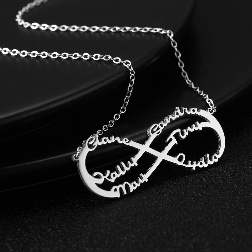 Infinity Necklace with Six Names, Name Necklace - Silver