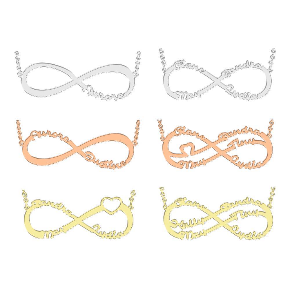 Infinity Necklace with Five Names, Name Necklace - Silver
