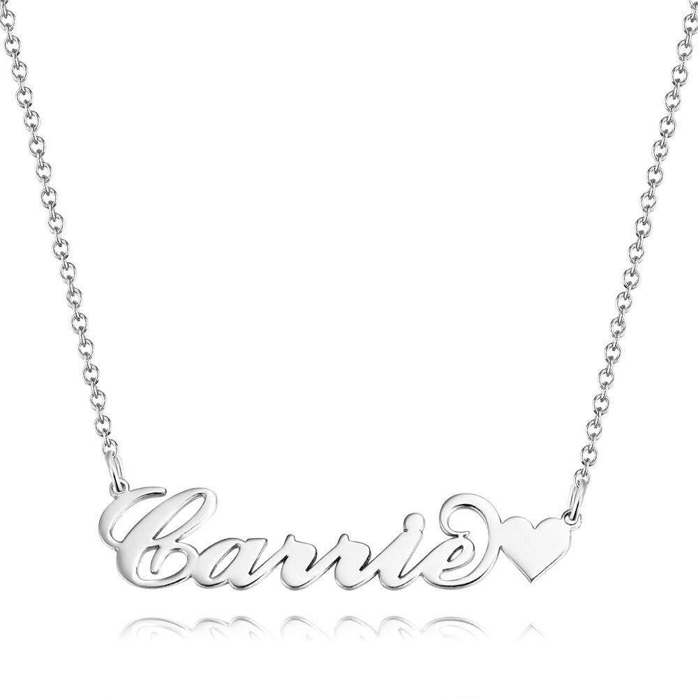 Carrie Style Name Necklace with Little Heart  Silver