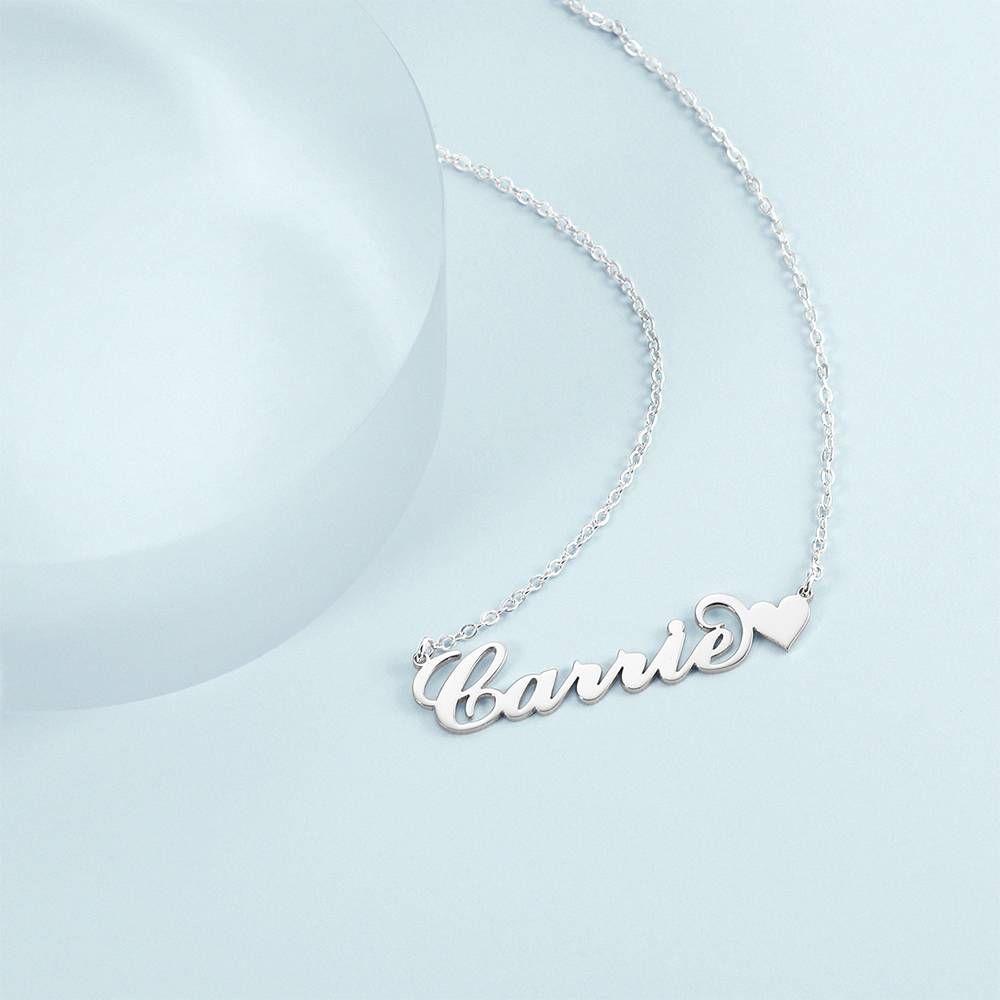 Carrie Style Name Necklace with Little Heart  Silver