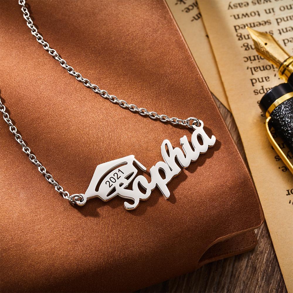 Custom Bachelor Cap Name Necklace Graduation Gifts