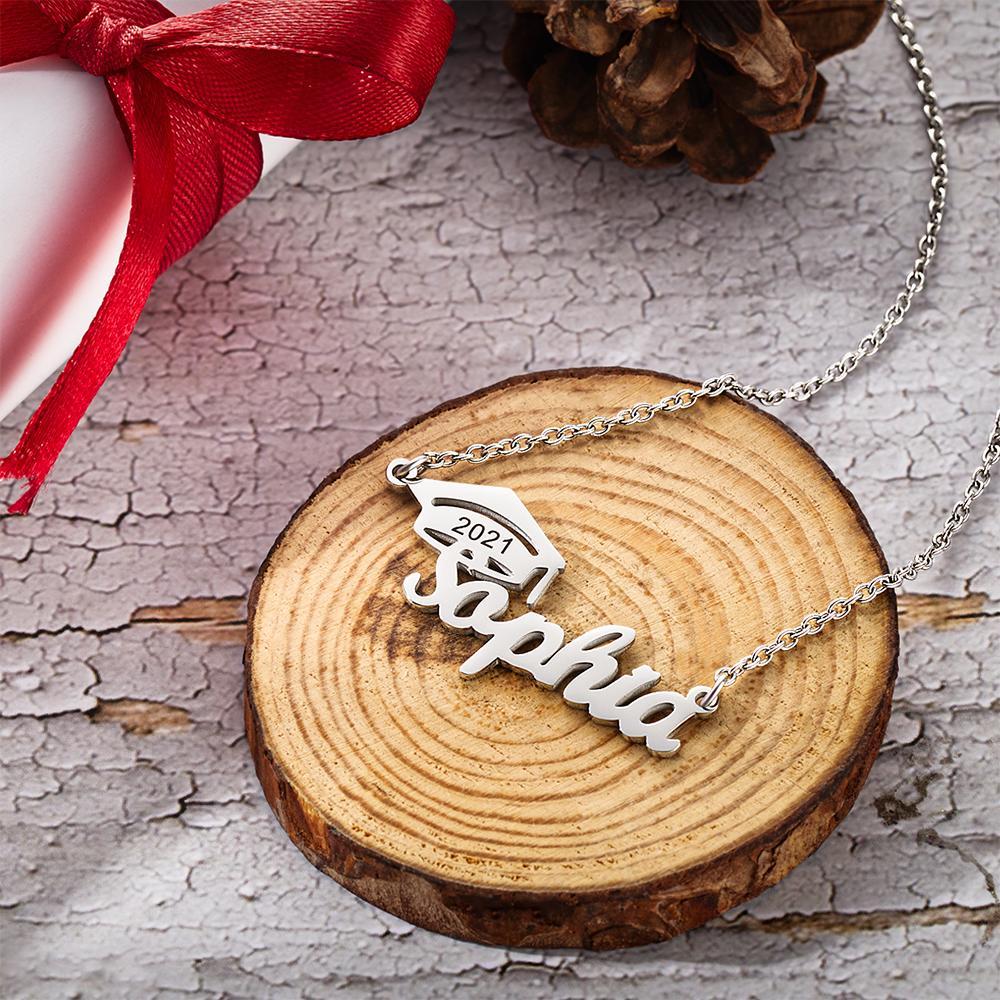 Custom Bachelor Cap Name Necklace Graduation Gifts