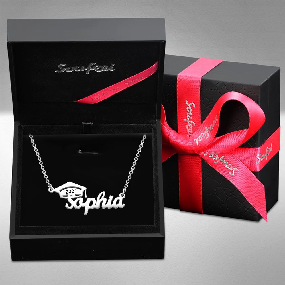Custom Bachelor Cap Name Necklace Graduation Gifts