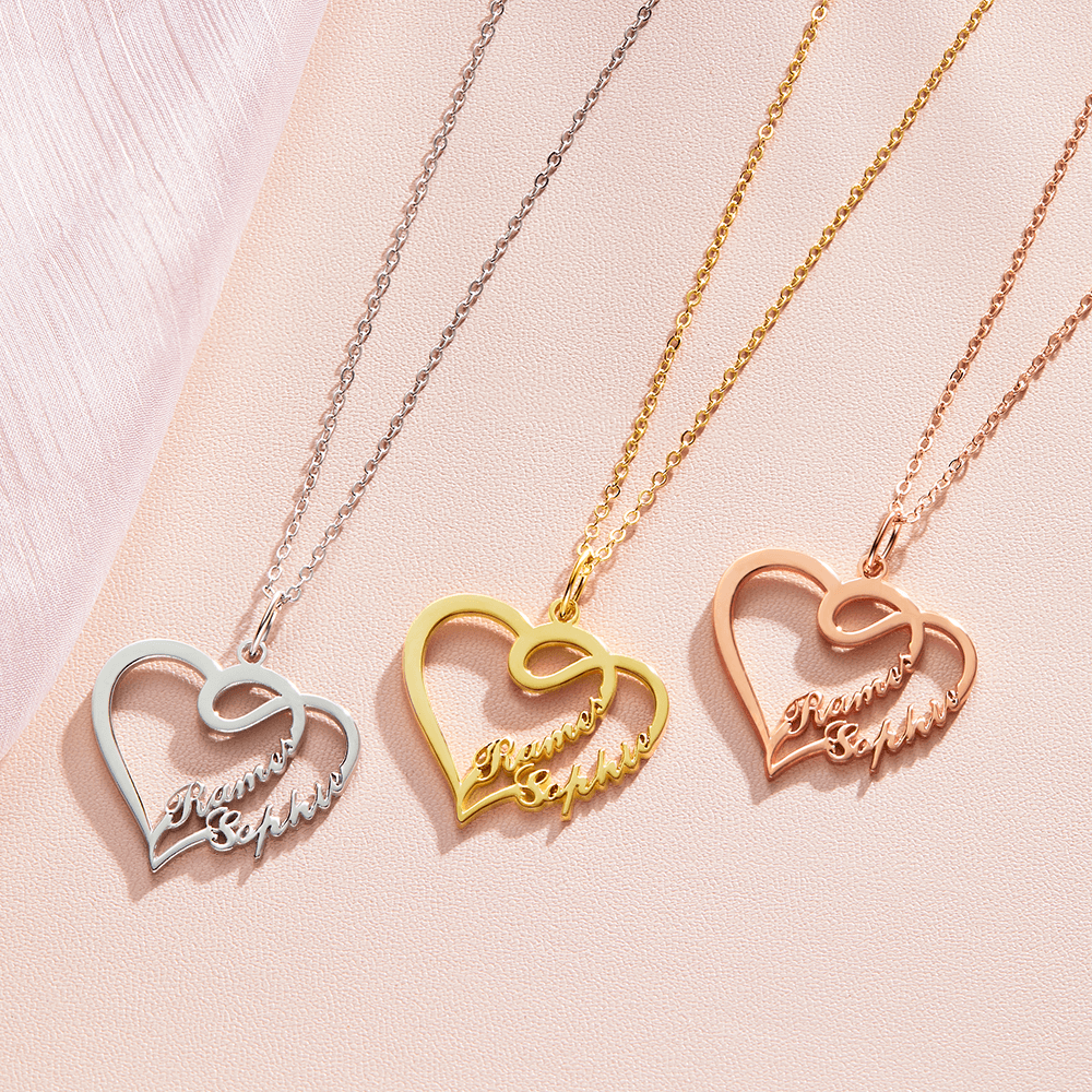 Overlapping Heart Two Name Necklace